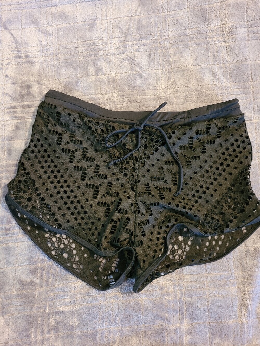 Black Swim Shorts With Lace Overlay